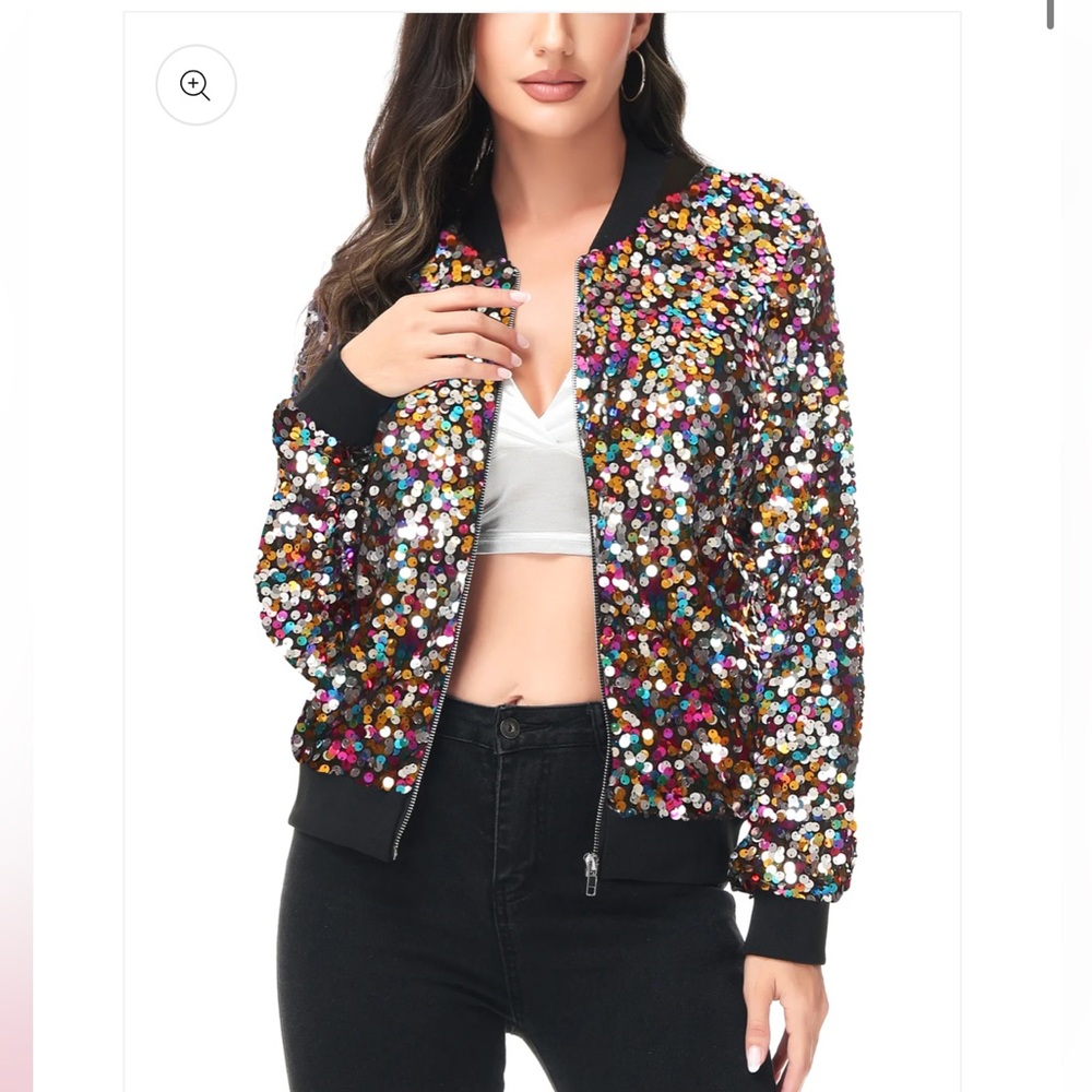 Anna-Kaci Sequin Bomber Zip-Up Jacket